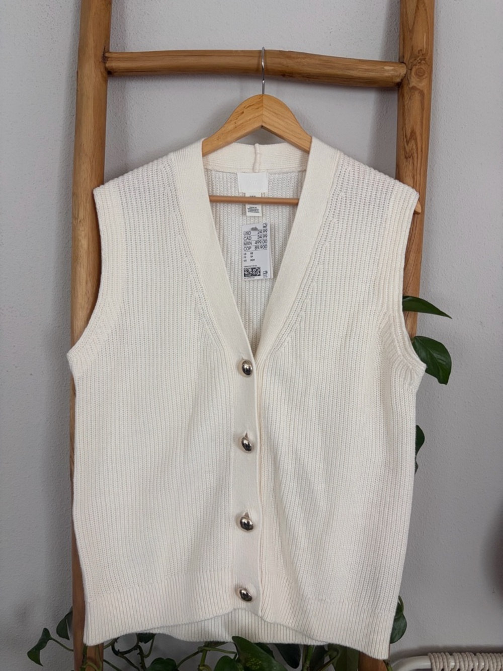 H&M Ivory Knit Button-Front Vest